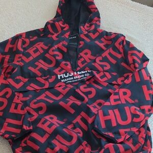 Hustler Hollywood Black & Red Logo Pullover Hooded Jacket EDGY BOLD‎